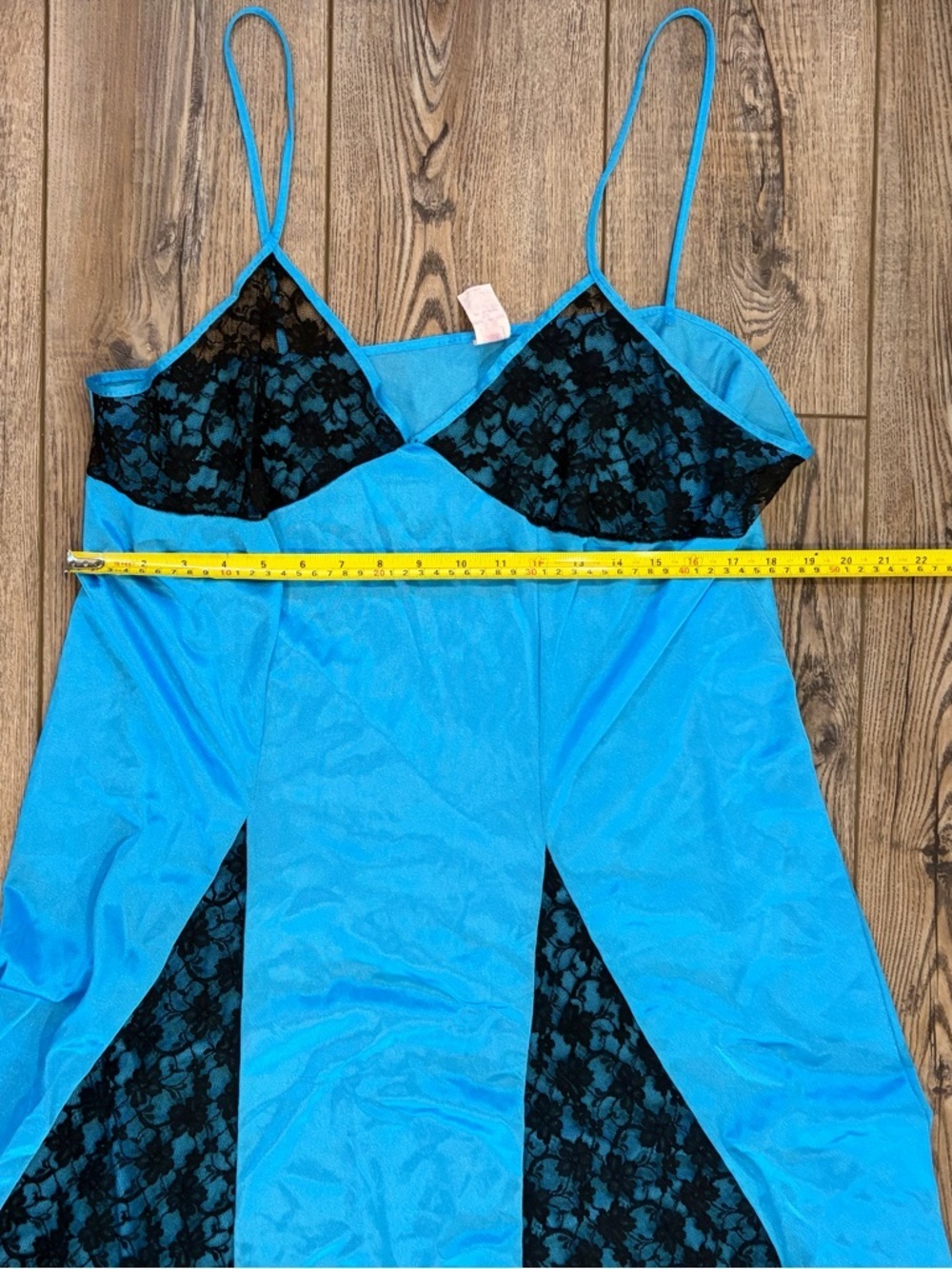 Vintage Blue & Black Lace Nylon Slip Dress Nightgown USA Made - Picture 8 of 9